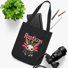 Load image into Gallery viewer, Repticon Organic Canvas Tote Bag w/ Axolotl Christmas Tree
