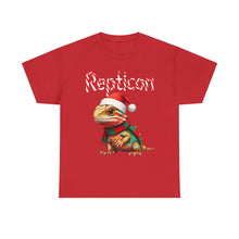 Load image into Gallery viewer, Repticon Unisex Heavy Cotton Tee w/ Bearded Dragon Santa
