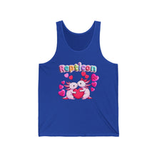 Load image into Gallery viewer, Repticon Unisex Jersey Tank w/ Valentine Axolotls
