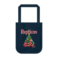Load image into Gallery viewer, Repticon Organic Canvas Tote Bag w/ Candy Cane Snake Christmas Tree
