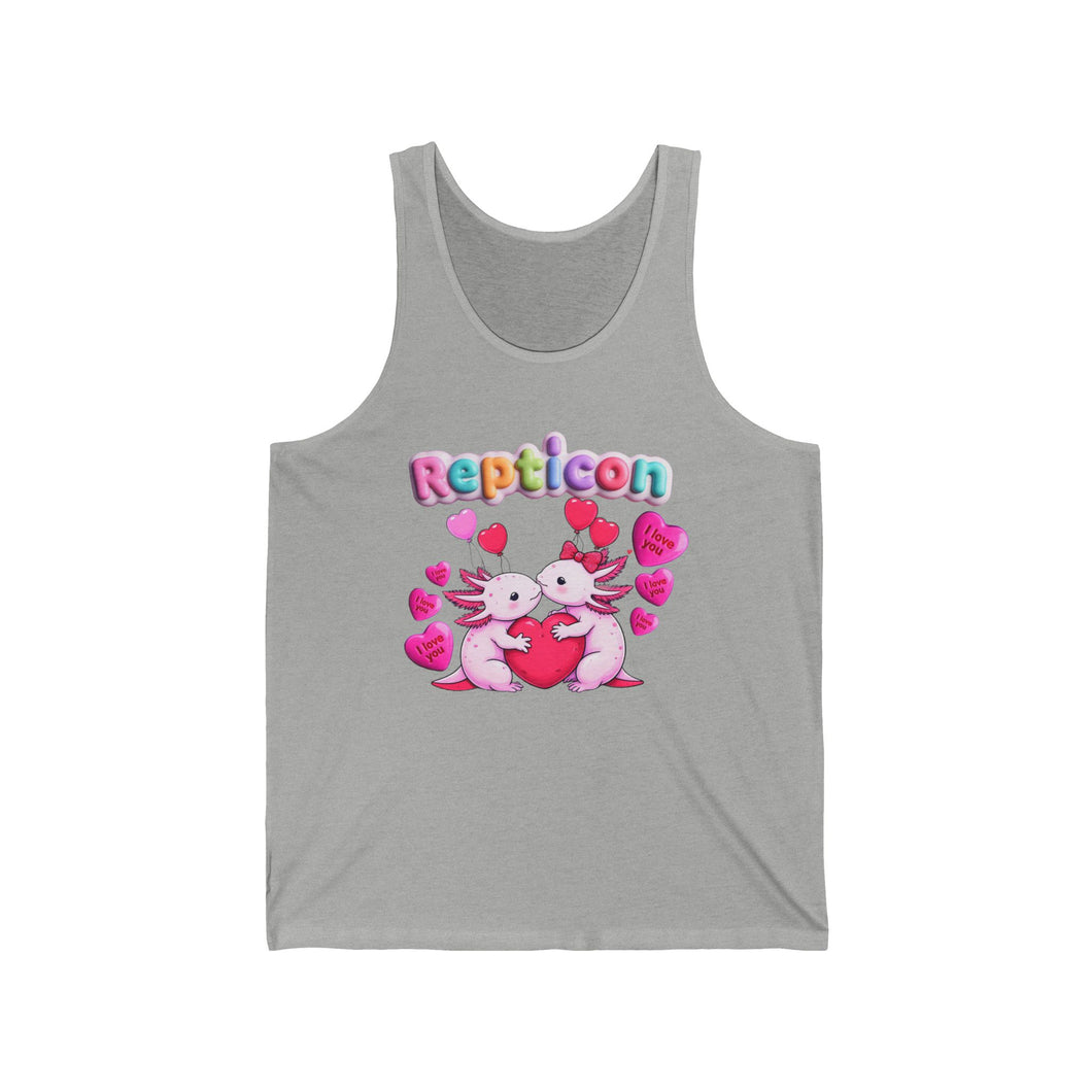 Repticon Unisex Jersey Tank w/ Valentine Axolotls