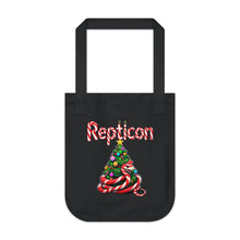 Load image into Gallery viewer, Repticon Organic Canvas Tote Bag w/ Candy Cane Snake Christmas Tree
