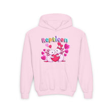 Load image into Gallery viewer, Repticon Youth Heavy Blend Hooded Sweatshirt w/ Valentine Axolotls
