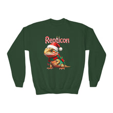 Load image into Gallery viewer, Repticon Youth Crewneck Sweatshirt w/ Bearded Dragon Santa
