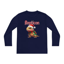 Load image into Gallery viewer, Repticon Youth Long Sleeve Competitor Tee w/ Bearded Dragon Santa
