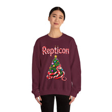Load image into Gallery viewer, Repticon Unisex Heavy Blend™ Crewneck Sweatshirt w/ Candy Cane Snake Christmas Tree
